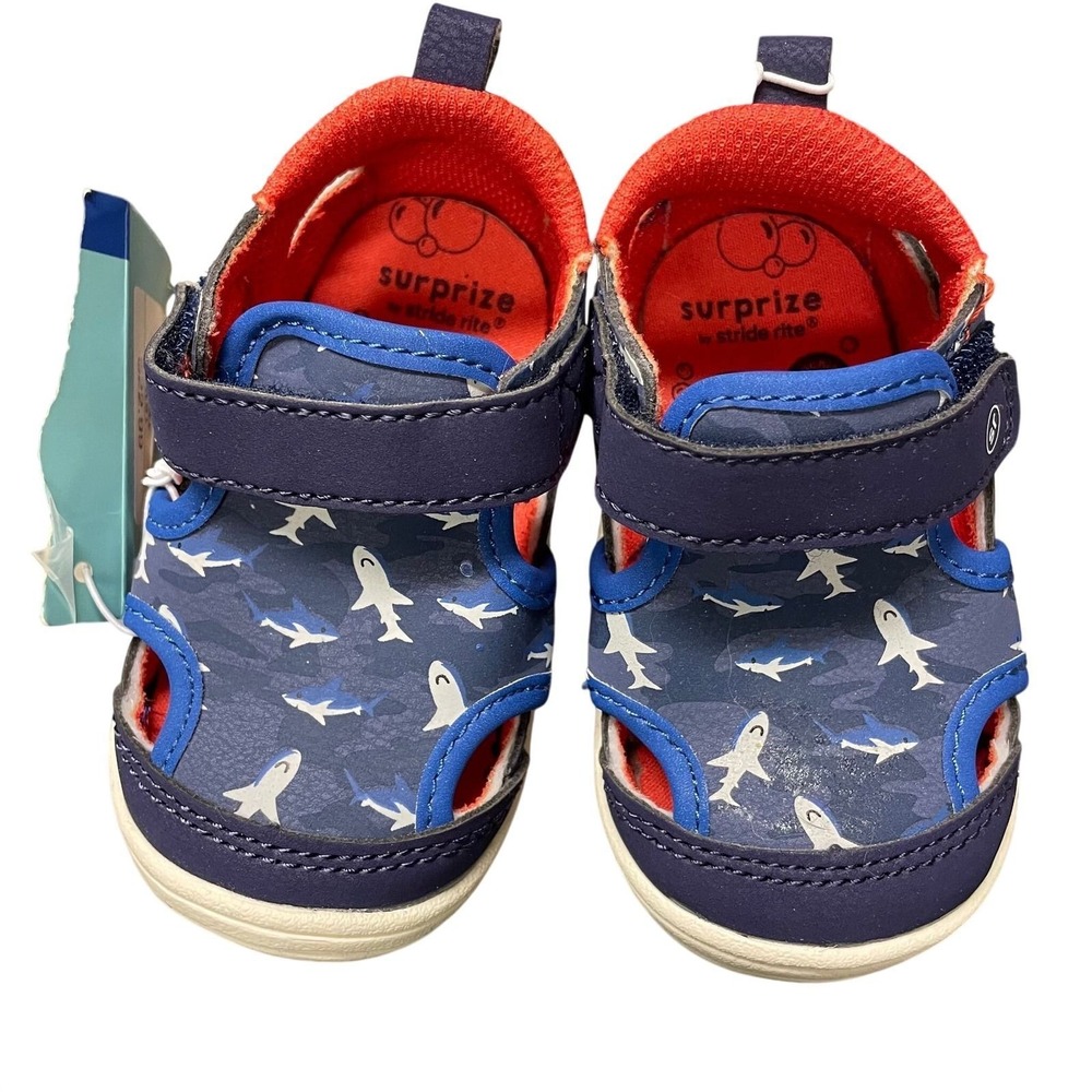 NWT Surprize by Stride Rite Flow Sandals Blue Shark Camo Boys Size 4M
